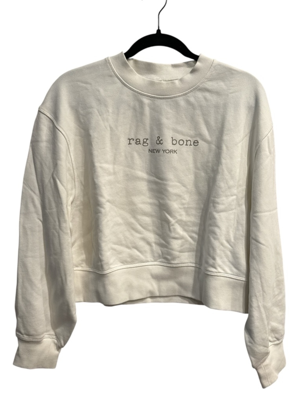 rag & bone Cream Logo Cropped Crewneck Sweatshirt